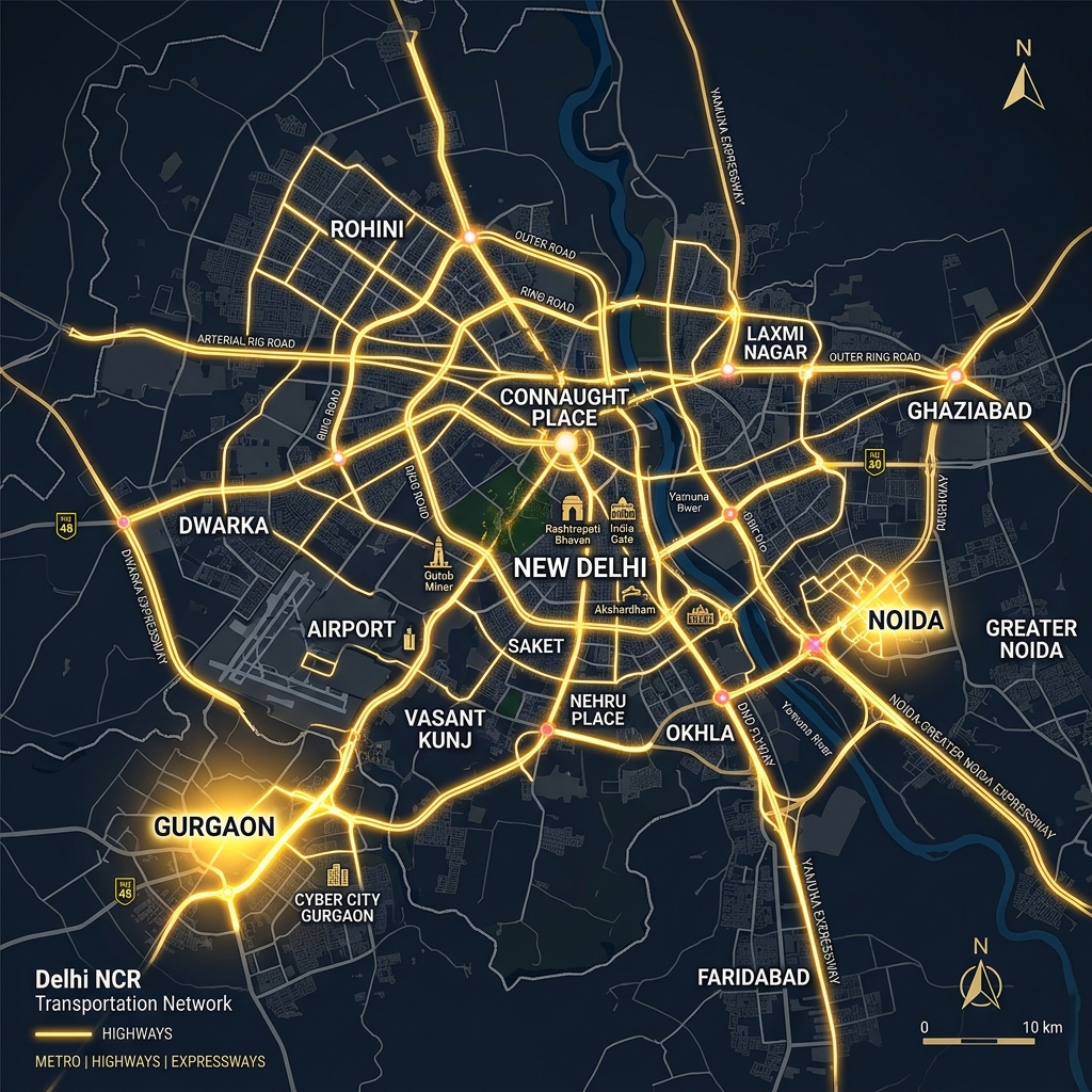 Delhi NCR office commute corridor coverage map