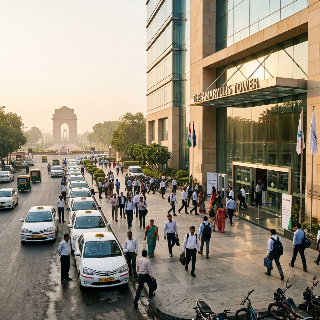 Corporate employees arriving at Delhi office via Fiesta cabs