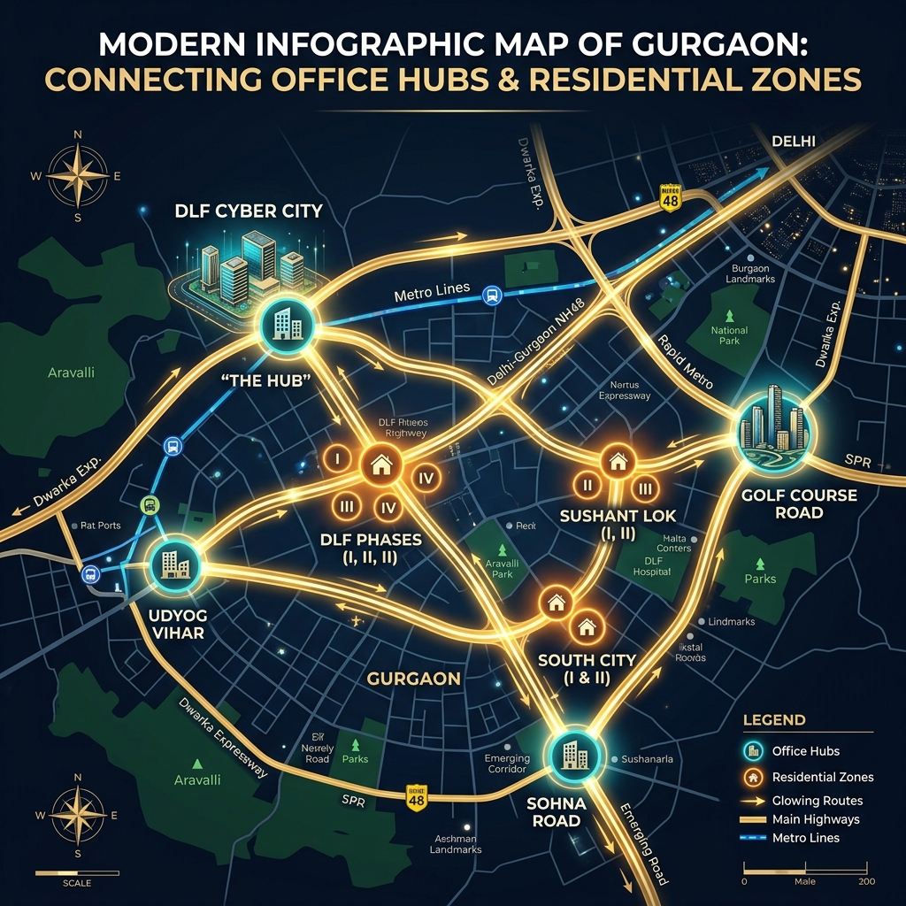 Gurgaon office commute coverage map