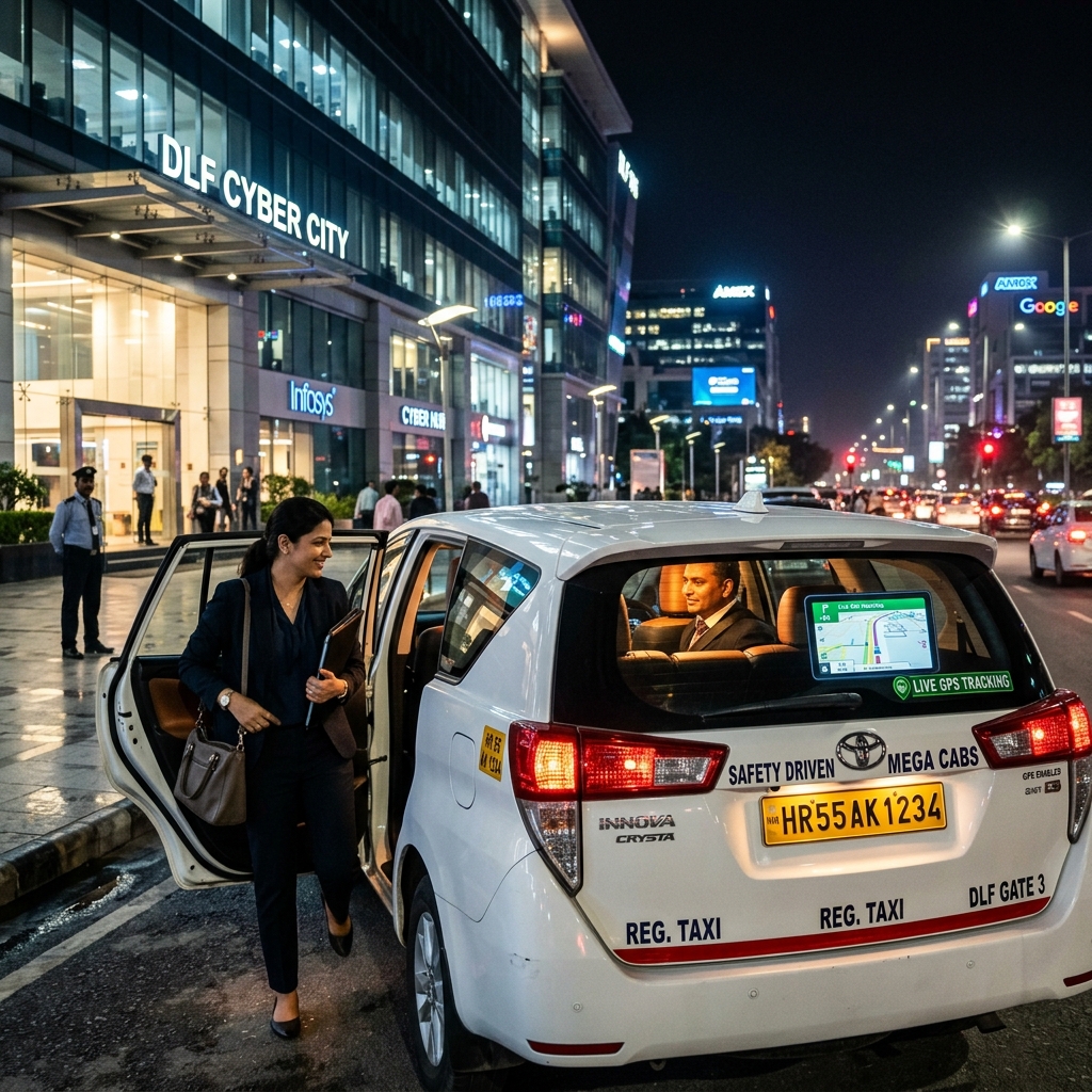 Night shift corporate cab at DLF Cyber City Gurgaon