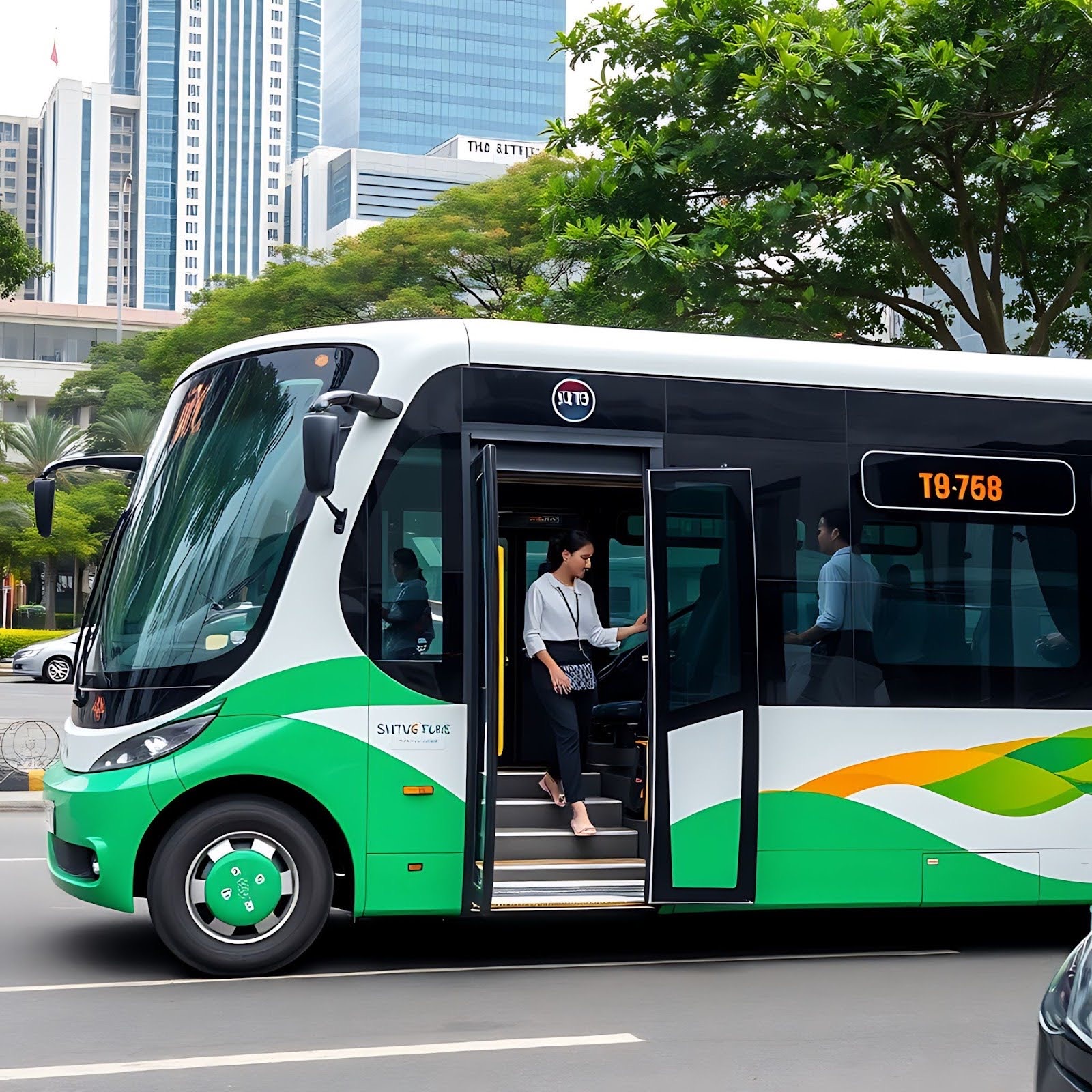 Green and White Shuttle Bus