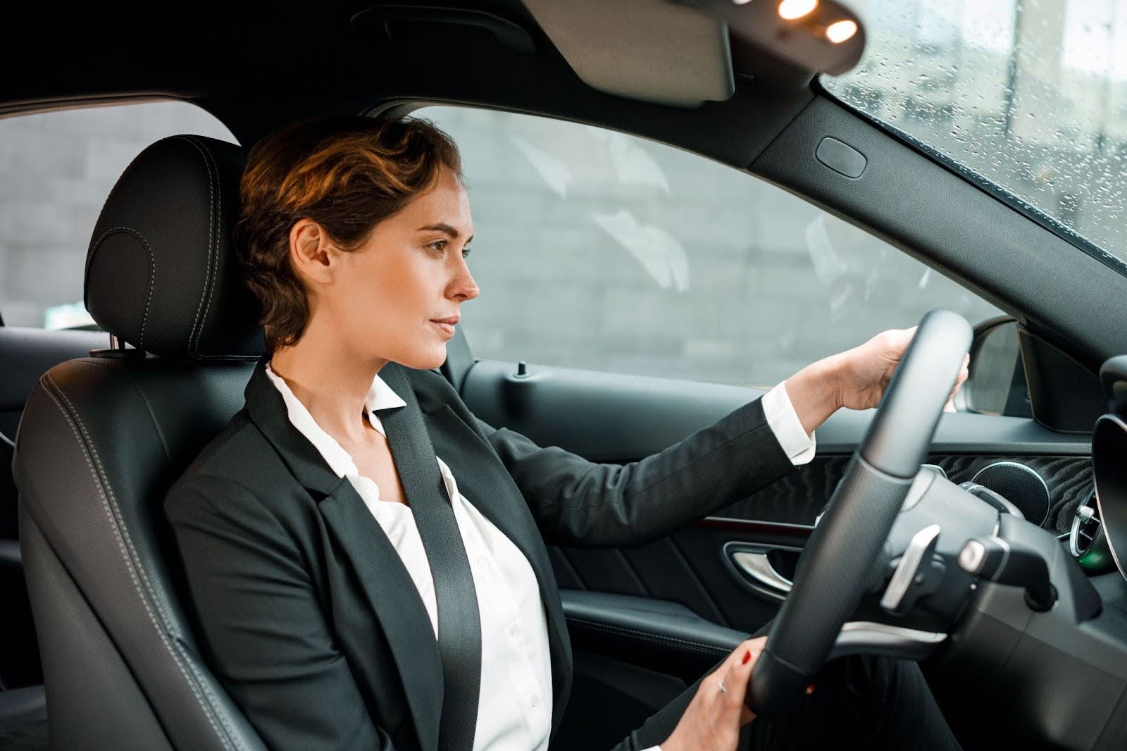 Woman driving car