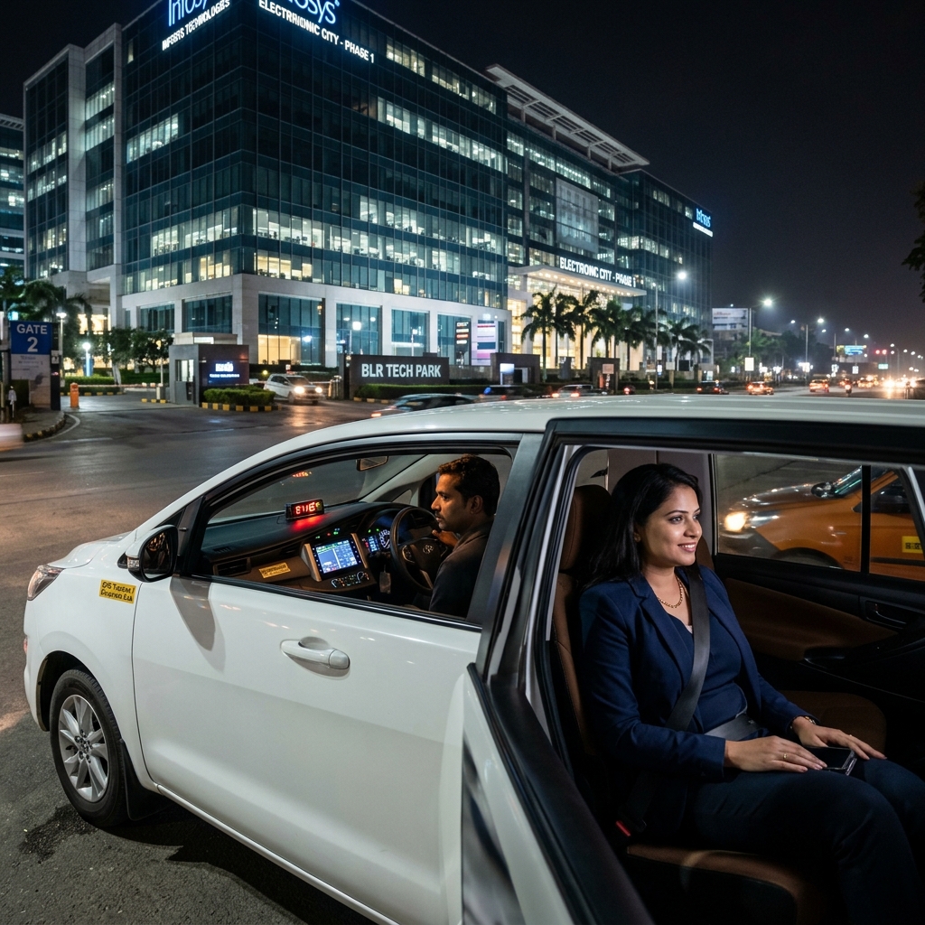 Night shift corporate cab at Bangalore Electronic City